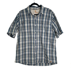 Carhartt Men’s L Relaxed Fit Force Short Sleeve Blue Plaid Shirt